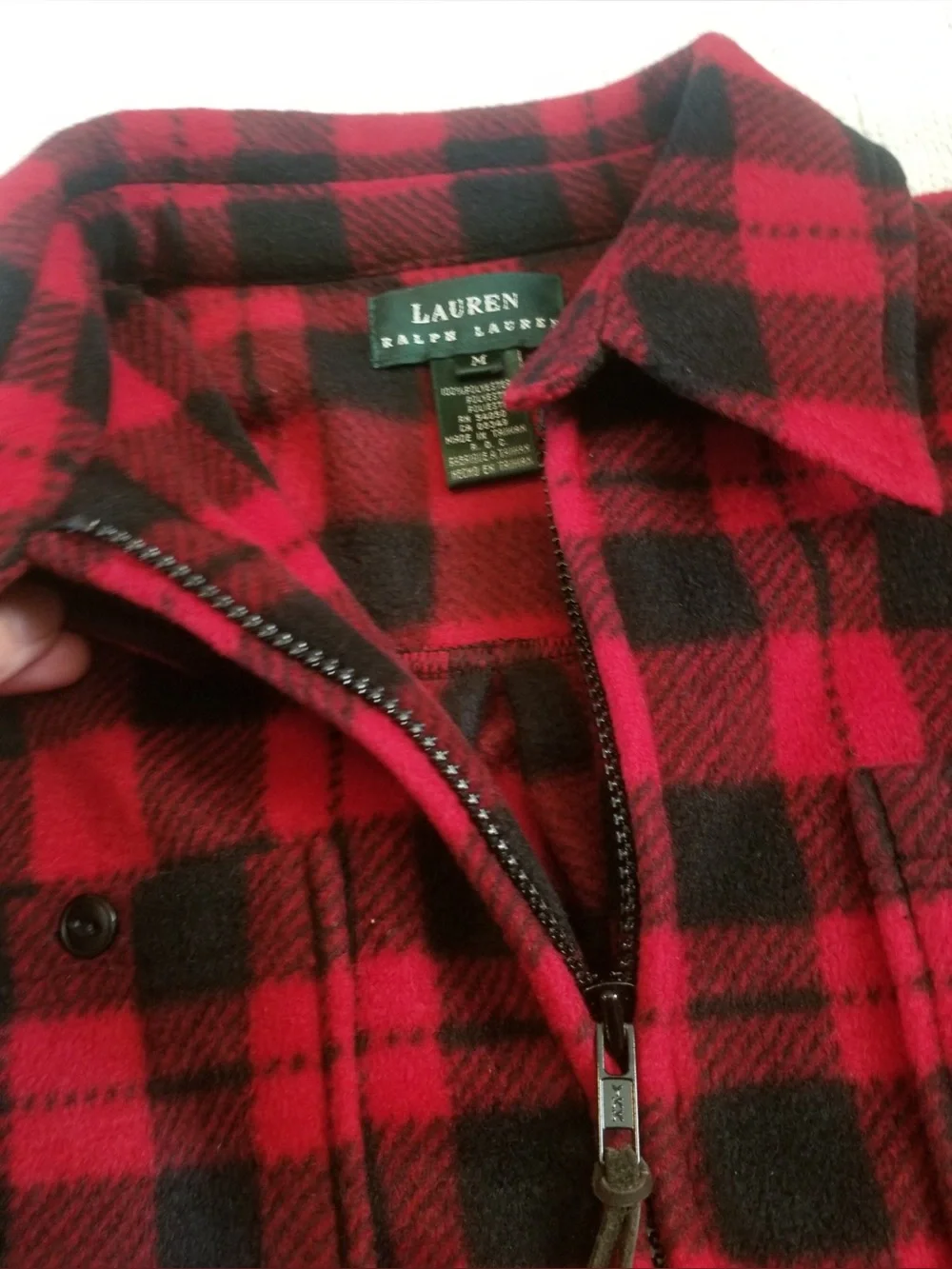 Lauren Ralph Lauren Red and Black Plaid Zip Up Sweater